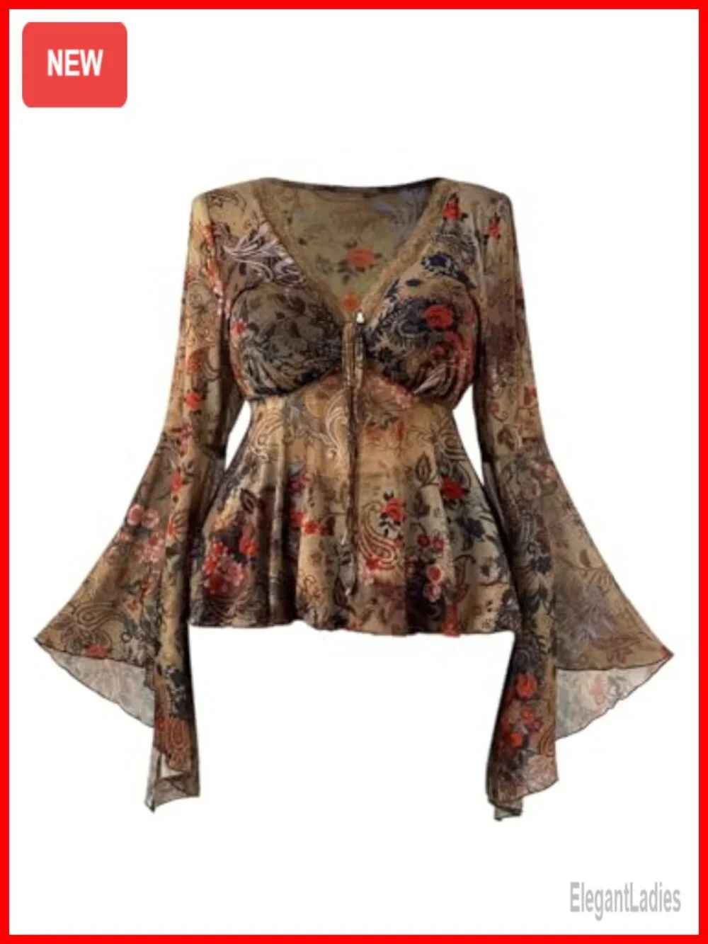 Plus Size Bell Sleeve Boho Lace Trim V Neck Long Sleeve Tee Top Flowy Y2k